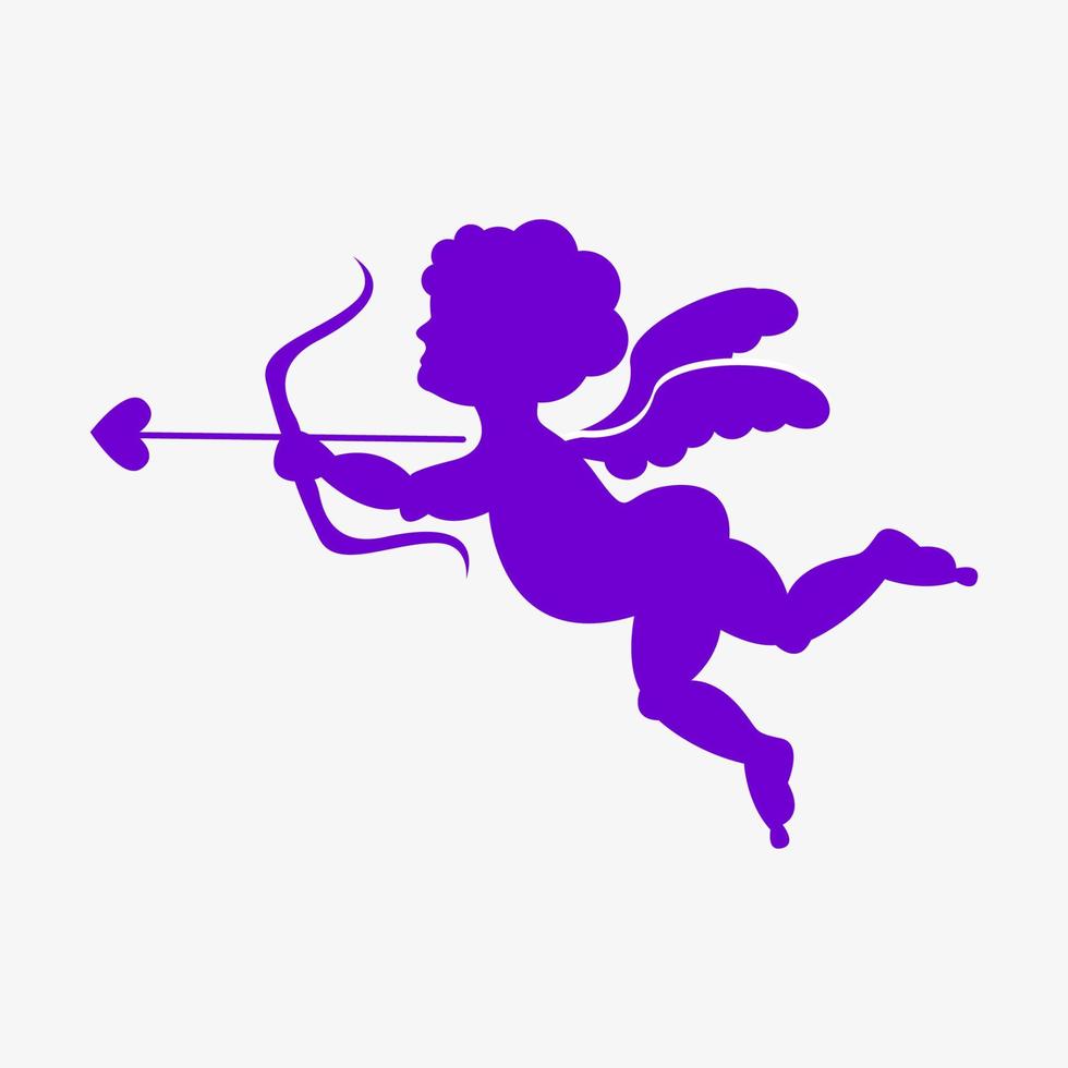 silhouette isolée de vecteur d'un ange avec un arc et une flèche. cupidon