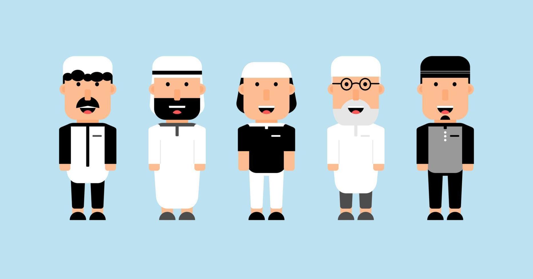 illustration d'icône de vecteur musulman mignon. personnage de dessin animé de mascotte de ramadan. personne icône concept blanc isolé. style de dessin animé plat adapté à la page de destination web, à la bannière, au dépliant, à l'autocollant