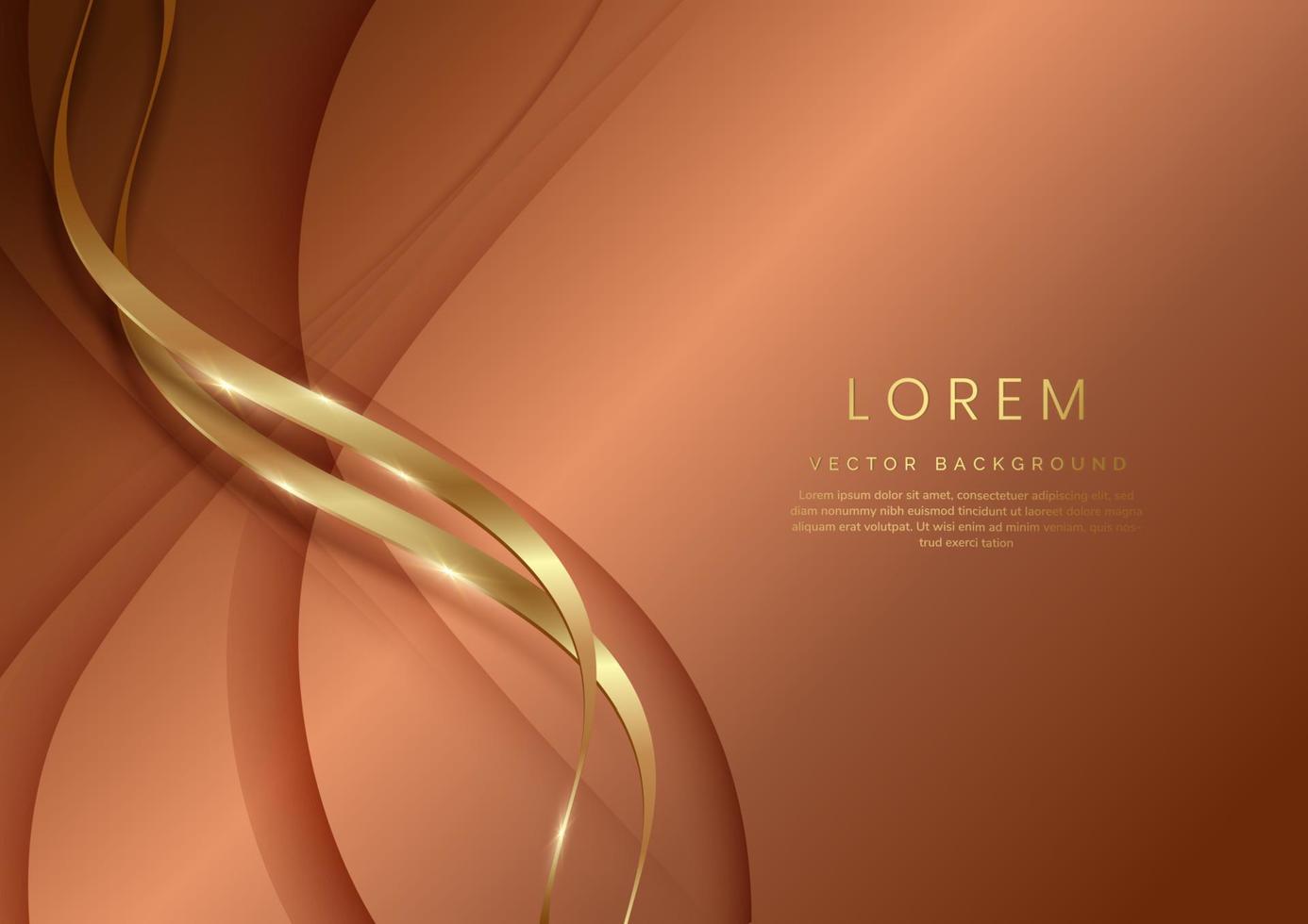 modèle de concept de luxe forme de ligne de courbe dorée 3d sur fond brun élégant et ligne de ruban doré avec espace de copie pour le texte. vecteur