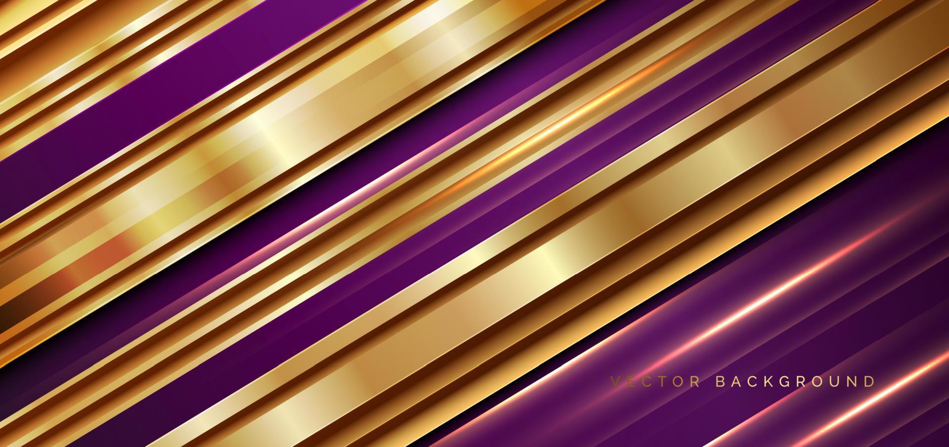 fond violet de luxe 3d abstrait avec des lignes d'effet doré brillant géométriques diagonales. modèle de décoration élégante futuriste, toile de fond, bannière. vecteur