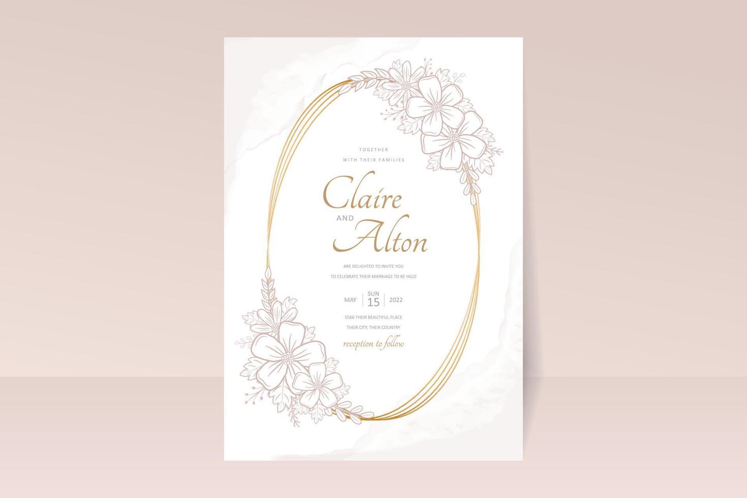 modèle d'invitation de mariage avec décoration de contour floral vecteur