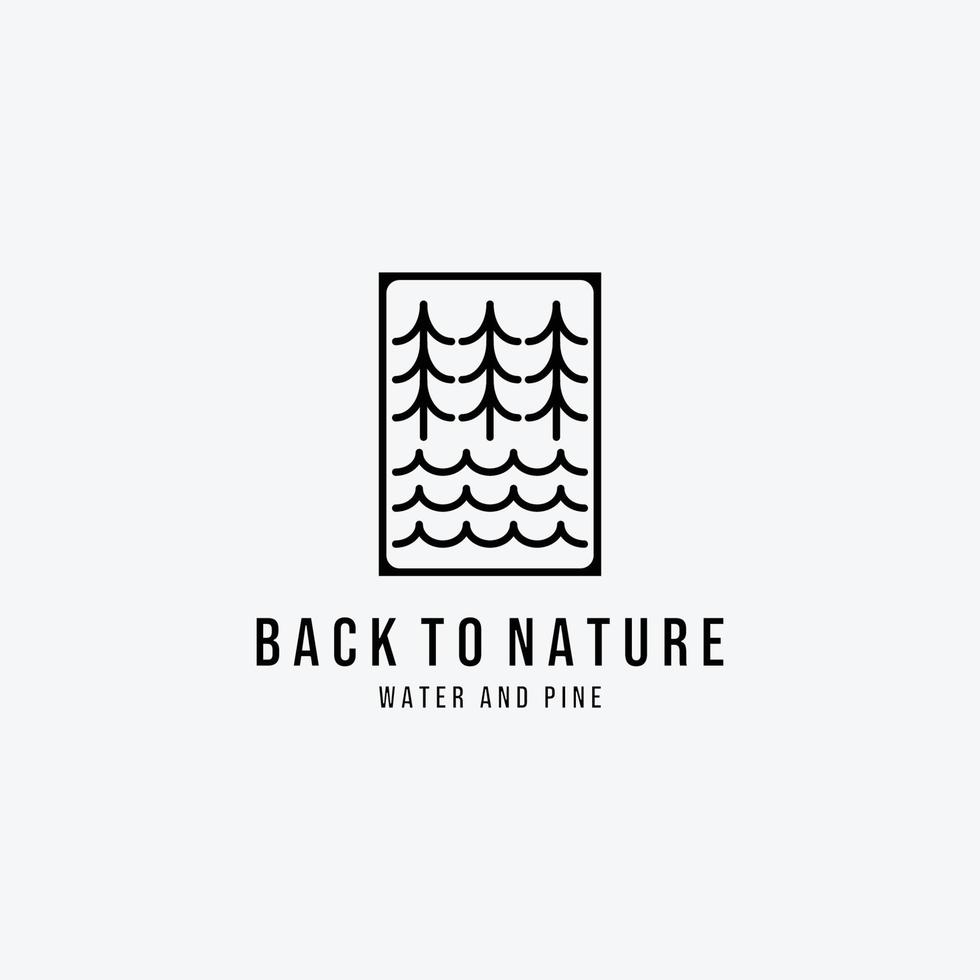 illustration de l'art vectoriel du logo de la vague de pin et de l'eau, conception de la nature de la faune en plein air