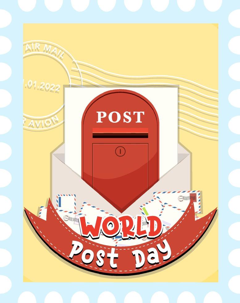 logo de la journée mondiale de la poste avec boîte aux lettres et enveloppe vecteur