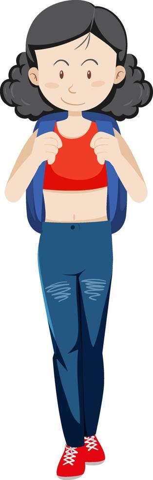 une femme portant un personnage de dessin animé de tenue de voyage vecteur