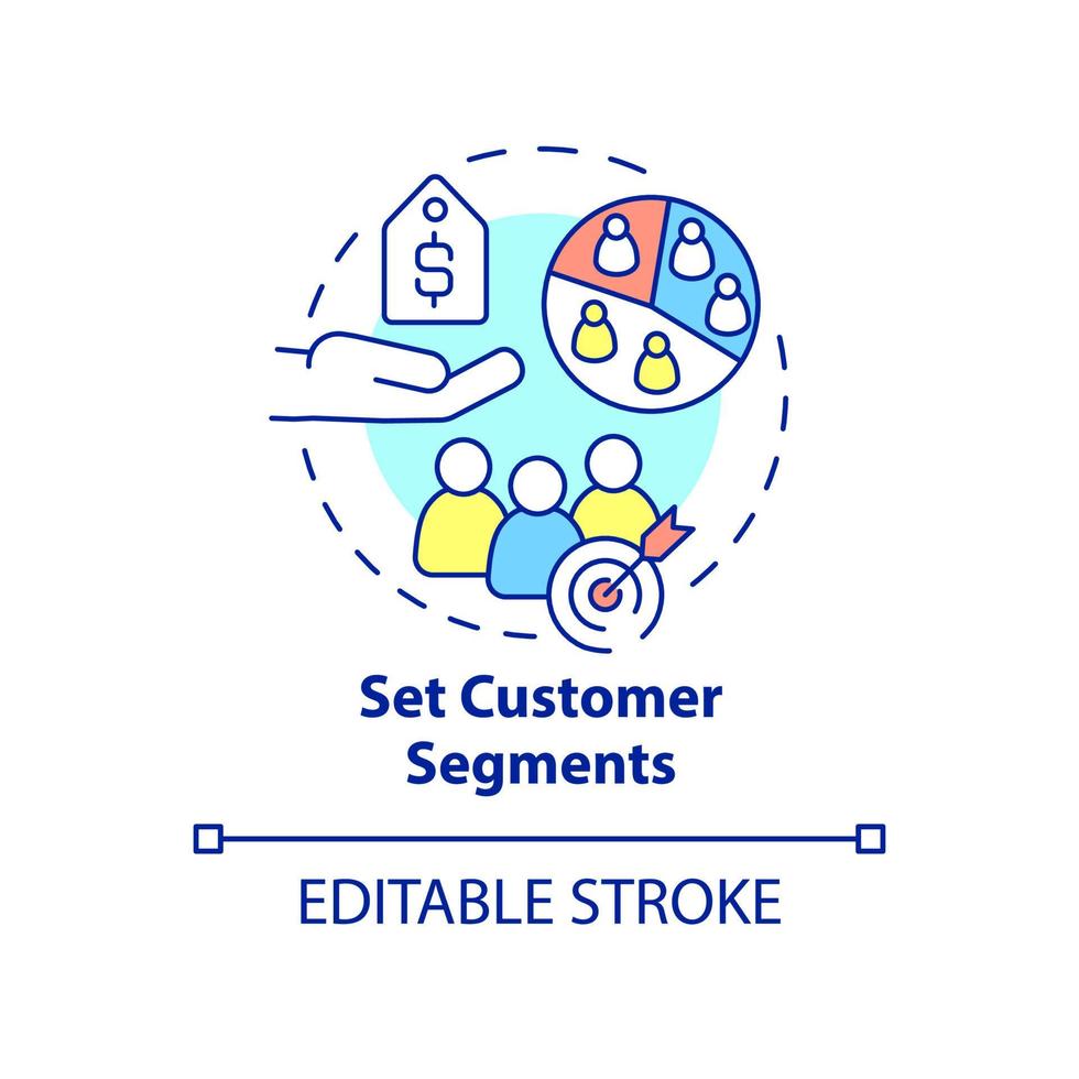 définir l'icône de concept de segments de clientèle. stratégie de tarification développement idée abstraite illustration de la ligne mince. dessin de contour isolé. trait modifiable. roboto-medium, myriade de polices pro-gras utilisées vecteur