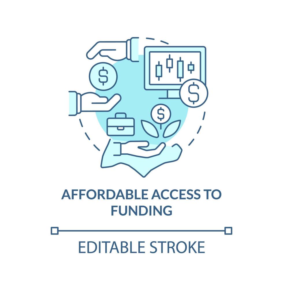 accès abordable au financement icône de concept turquoise. subventions aux petites entreprises idée abstraite illustration en ligne mince. dessin de contour isolé. trait modifiable. roboto-medium, une myriade de polices pro-gras utilisées vecteur