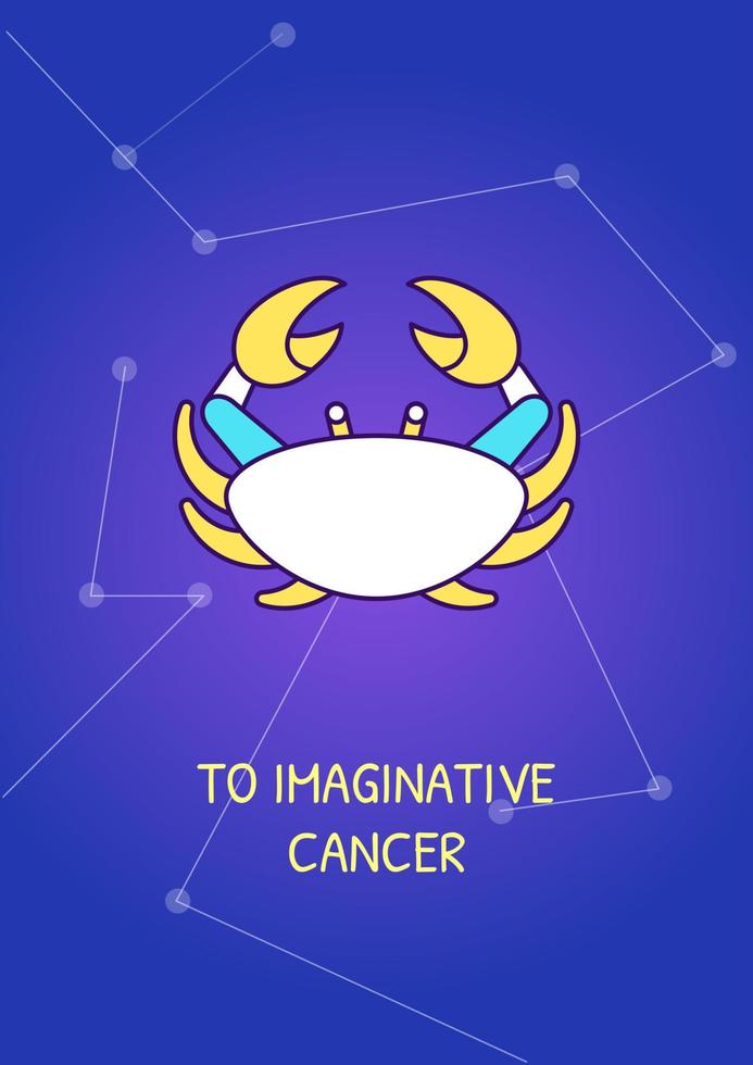 à la carte de voeux Bélier de cancer imaginative avec élément d'icône de couleur. signe du zodiaque. conception de vecteur de carte postale. dépliant décoratif avec illustration créative. notecard avec message de félicitations sur bleu