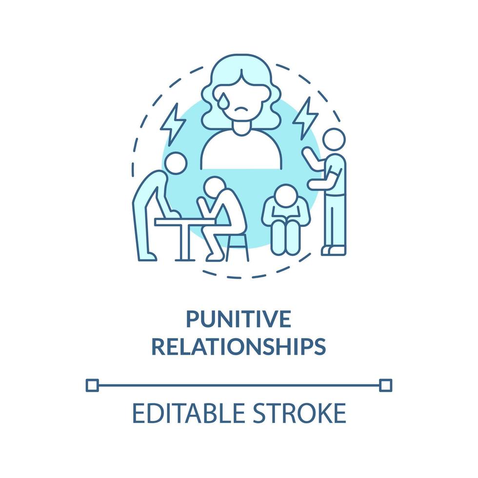 icône de concept de partenaire punitif. maltraitance physique et mentale. punition déraisonnable idée abstraite illustration de la ligne mince. peine déraisonnable. dessin de couleur de contour isolé de vecteur. trait modifiable vecteur