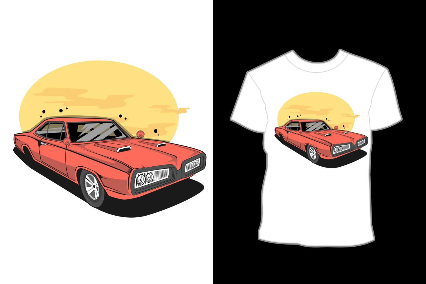 conception de t shirt illustration voiture classique berline rouge vecteur