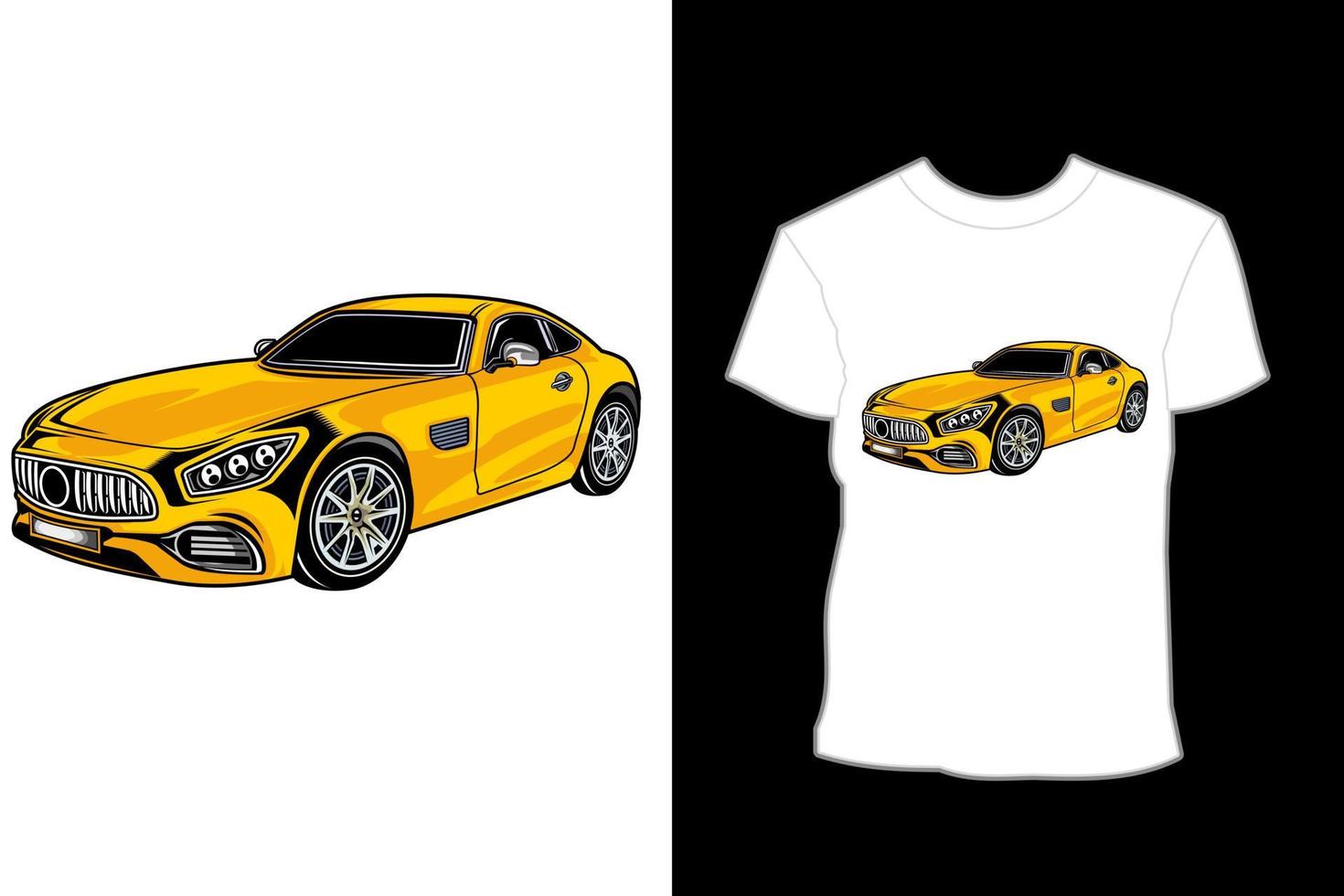 conception de t shirt illustration voiture sport jaune vecteur