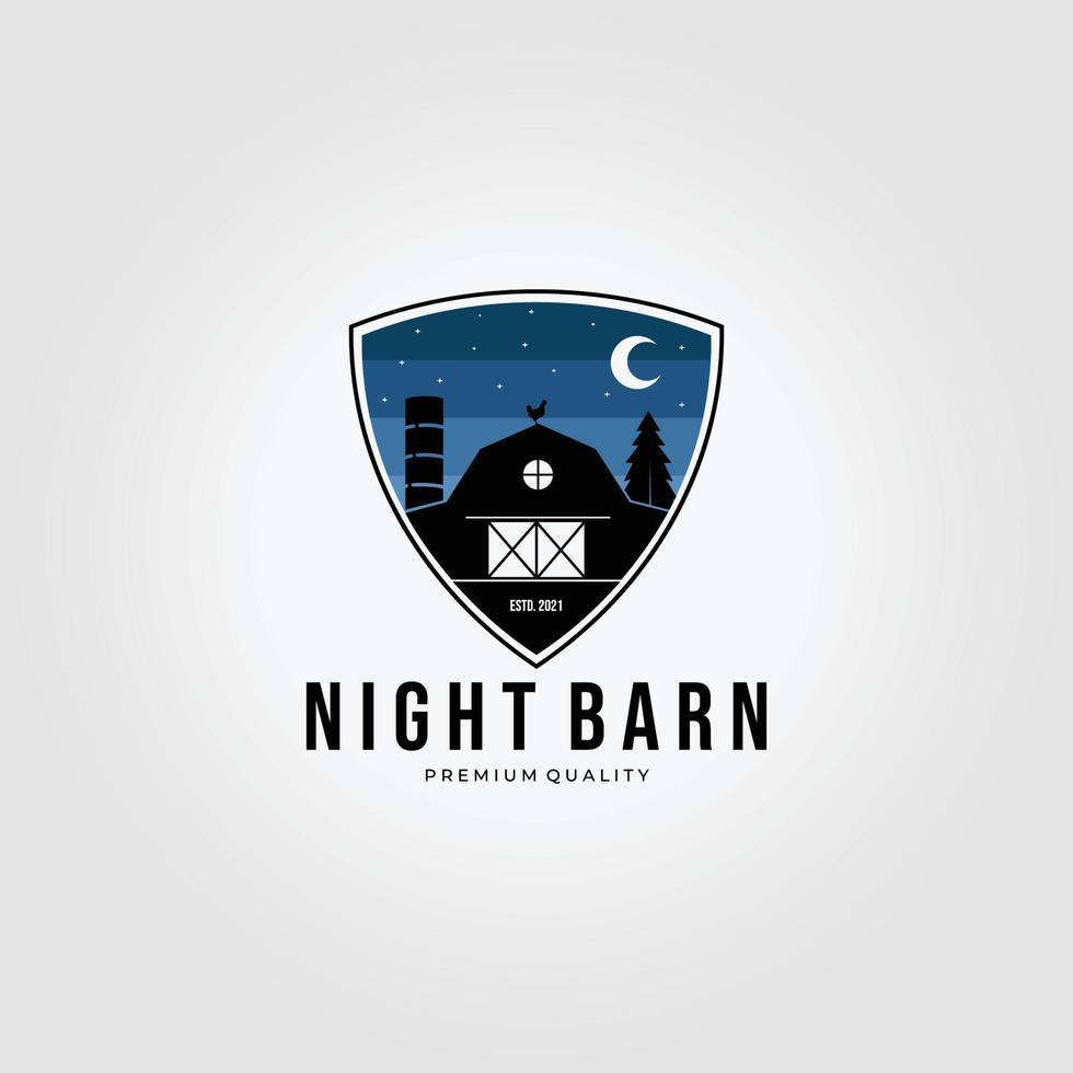 nuit forêt grange en bois maison logo vector illustration design vintage