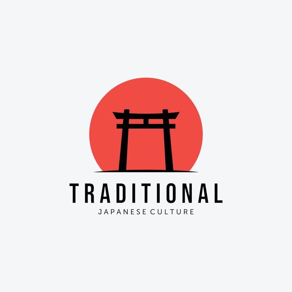 coucher de soleil torii gate logo vectoriel vintage, conception et illustration de la culture traditionnelle japonaise