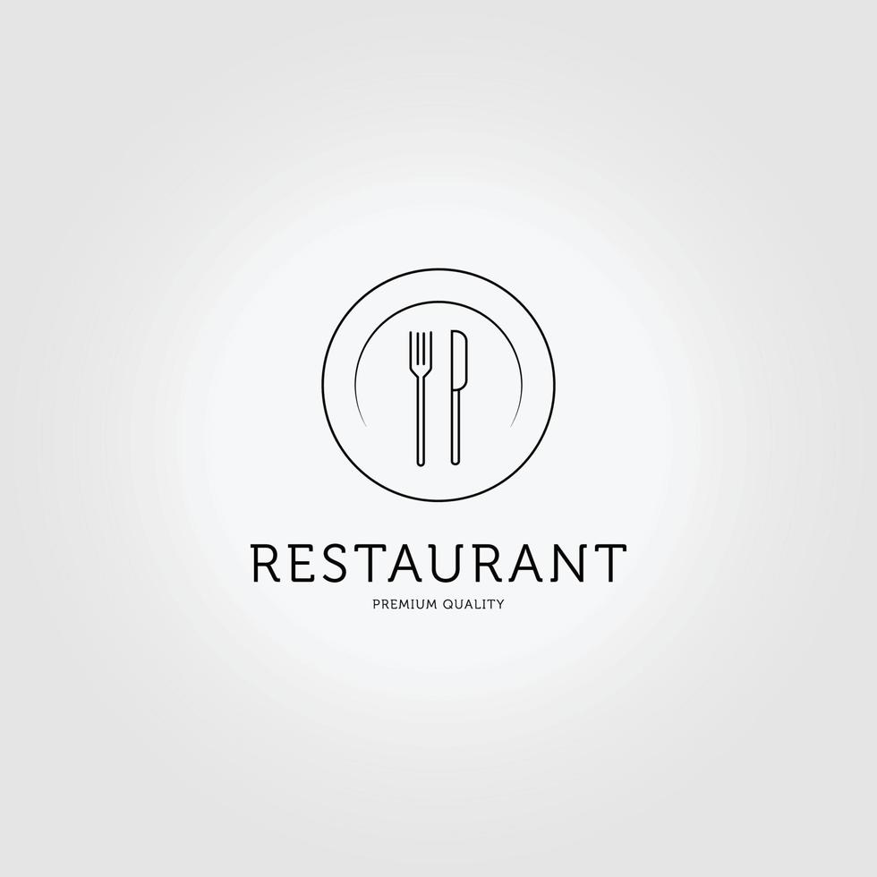 dessin au trait minimaliste assiette fourchette couteau logo vecteur illustration design concept