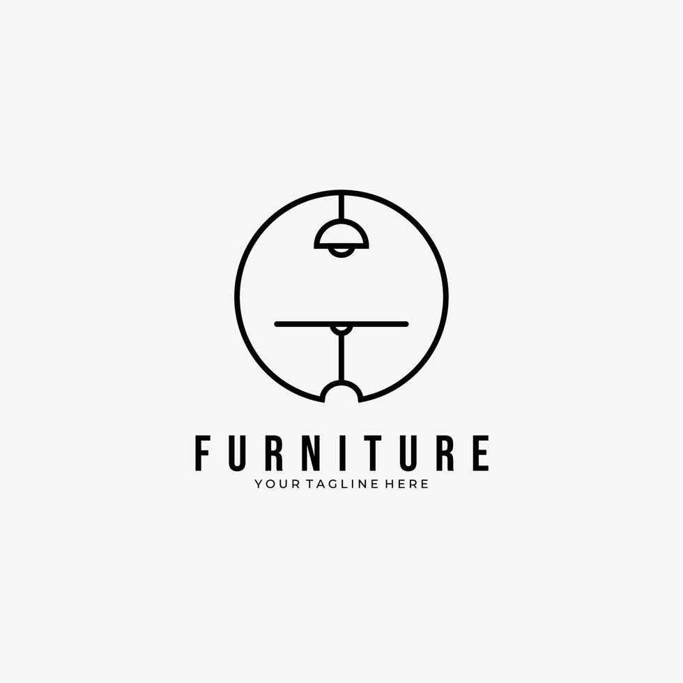 mobilier minimaliste table et lampe logo vecteur illustration design emblème d'art en ligne, création de logo intelligente de bureau