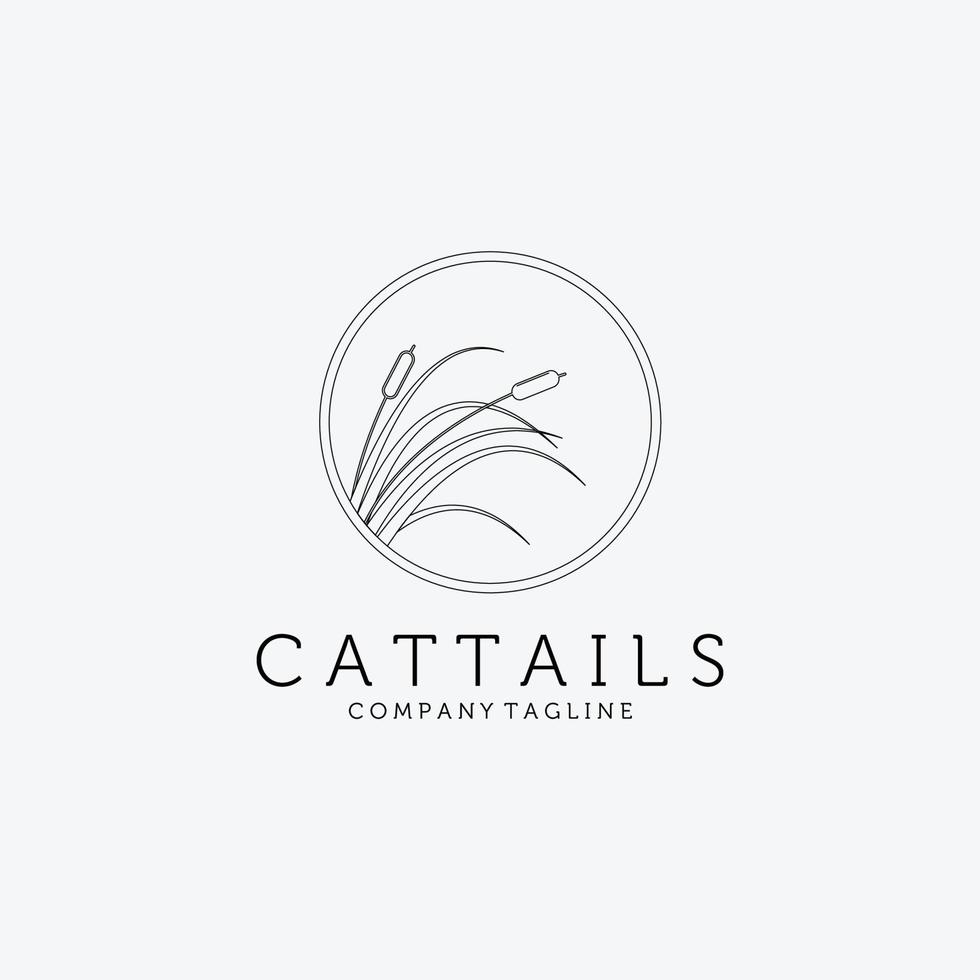 illustration de conception vectorielle de logo de cattails d'art en ligne, inspiration florale, logo de roseau intelligent vecteur