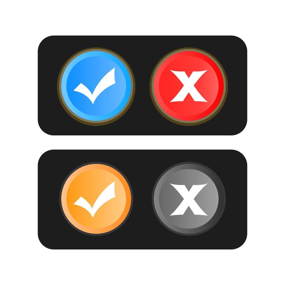 ensemble de boutons, bouton approuvé et rejeté, boutons oui et non, icônes acceptées, non acceptées, d'accord et en désaccord, rejetées, vraies vecteur