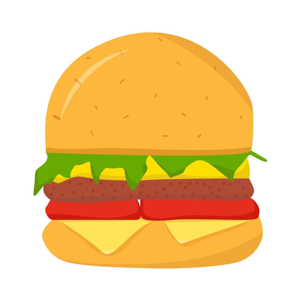 Burger avec escalope savoureuse, fromage, tomate et ketchup isolé sur fond blanc vecteur