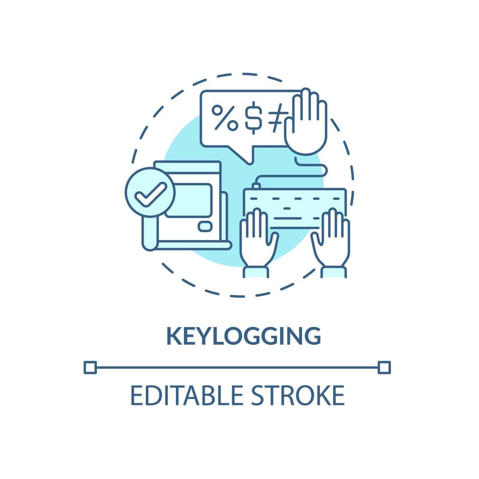 icône de concept bleu keylogging. journalisation des frappes. accès administrateur au logiciel de travail. illustration de la ligne mince de l'idée abstraite de surveillance des employés. dessin de couleur de contour isolé de vecteur. trait modifiable vecteur