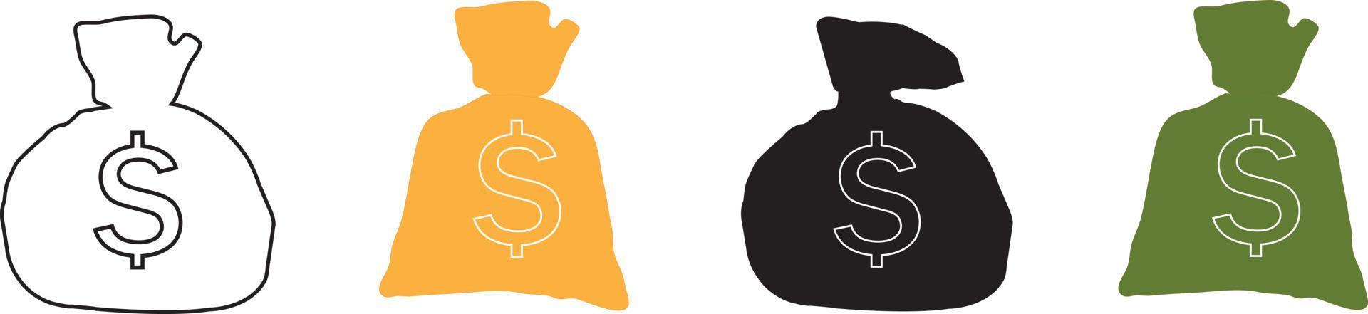 jeu d'icônes de sac d'argent. illustration vectorielle vecteur