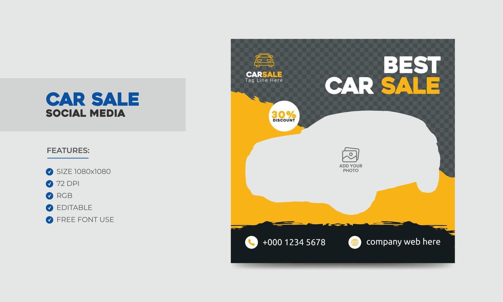 modèle de conception de bannière de publication de médias sociaux de promotion de vente de voiture. service de location de voitures bannière d'annonces sur les réseaux sociaux vecteur