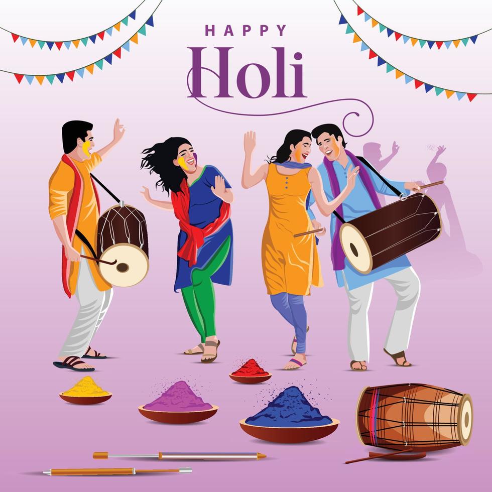 illustration de la conception de cartes de fond abstrait joyeux holi coloré pour le festival des couleurs de l'inde salutations de célébration vecteur