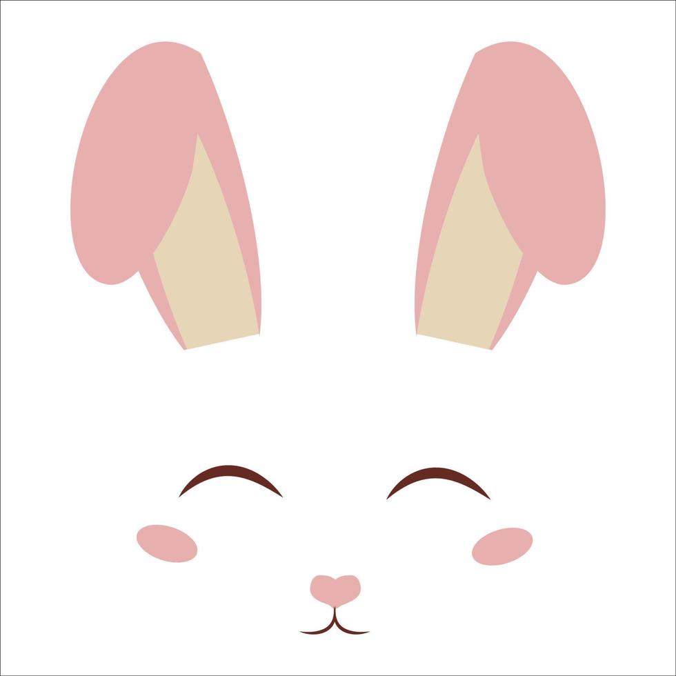 visage de lapin mignon et doux avec des oreilles, décoration en style cartoon isolé sur fond blanc. impression de mode, lapin de caractère adorable. salutations de Pâques. illustration vectorielle vecteur