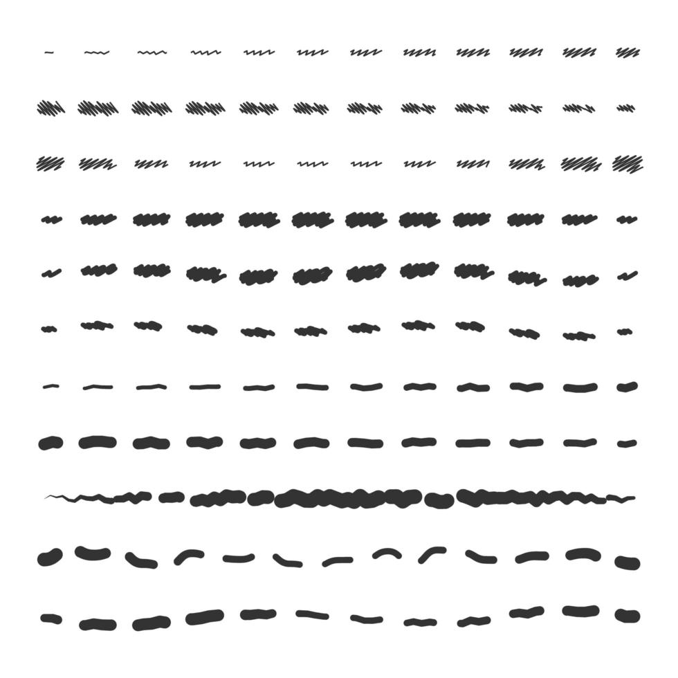 traits dessinés à la main dans différents styles et tailles. vecteur