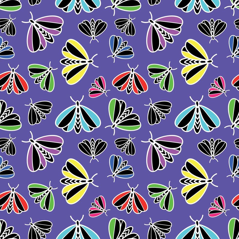 motif néon coloré avec papillons multicolores vecteur