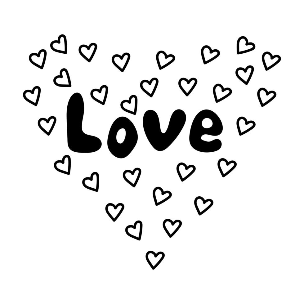 icône de doodle linéaire coeur d'amour et amour d'écriture de lettrage. comme élément de conception de vecteur pour les médias sociaux, la Saint Valentin, la carte, l'autocollant et les conceptions romantiques
