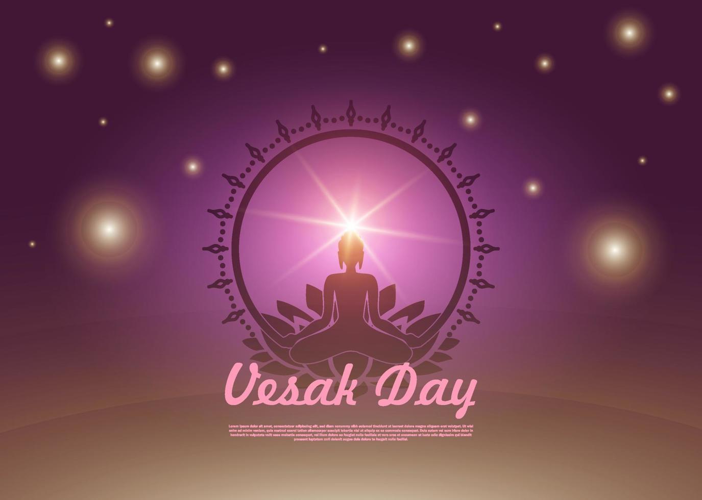 illustration de fond de bouddha happy vesak day, célébration de la journée de vesak avec fond d'effet de lumière spatiale vecteur