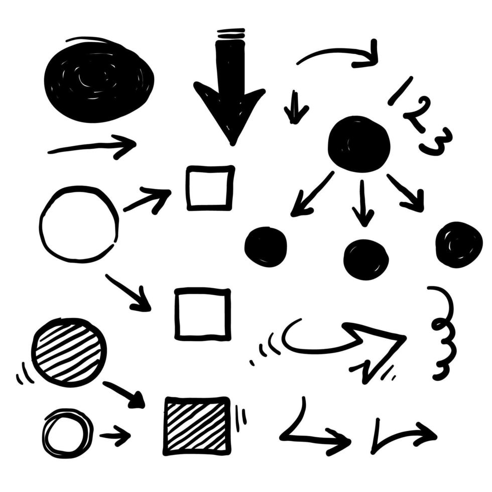 ensemble de carrés dessinés à la main cercles flèches collection doodle pour infographie vecteur