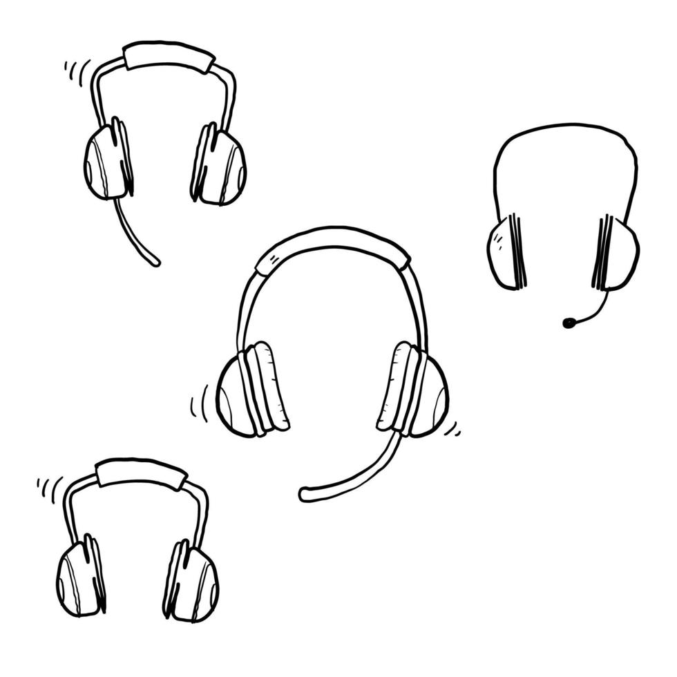jeu d'icônes de casque doodle dessinés à la main illustration vecteur fond isolé