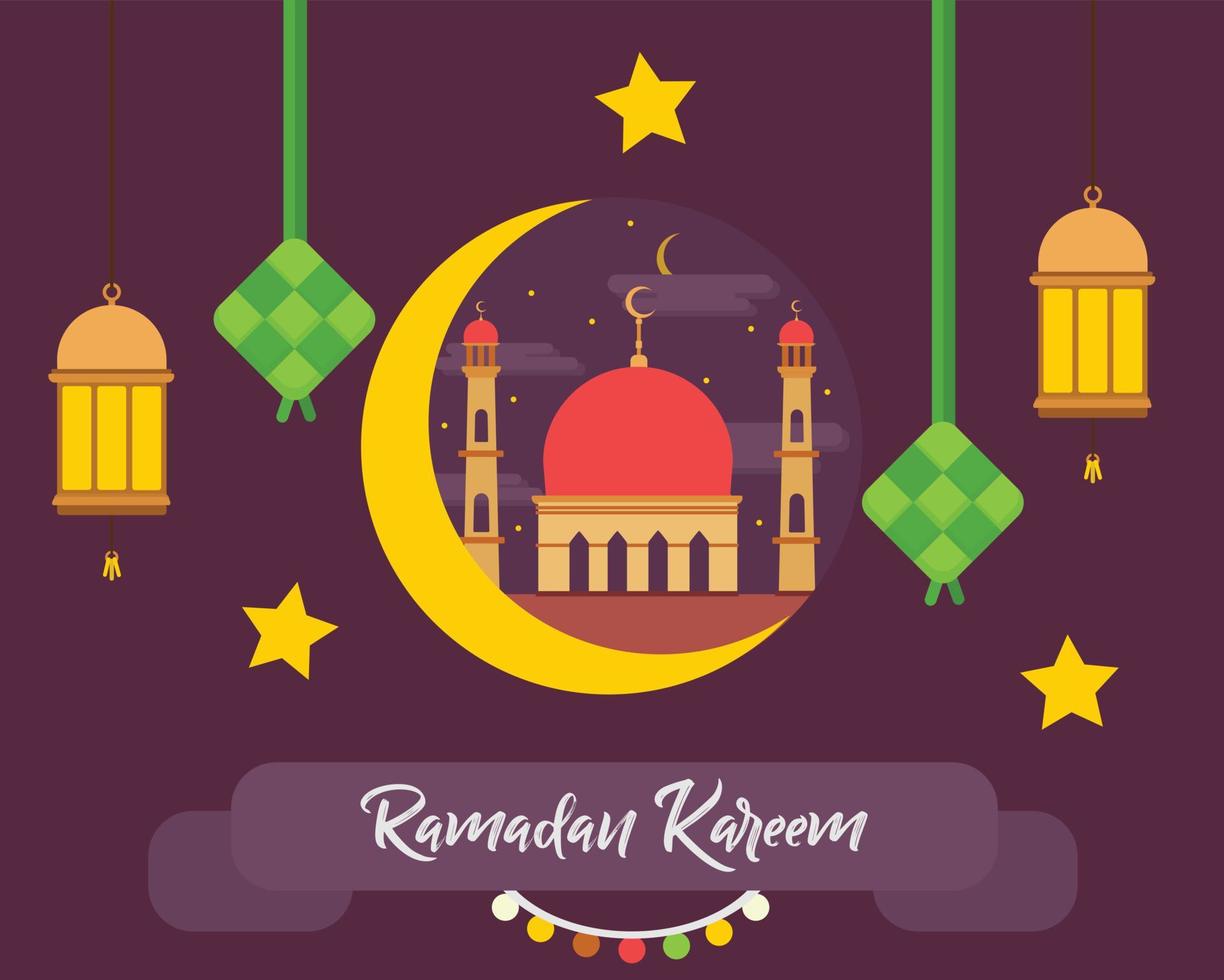 ramadan kareem souhaitant et illustration de conception plate de carte-cadeau avec symbole islamique et religieux vecteur