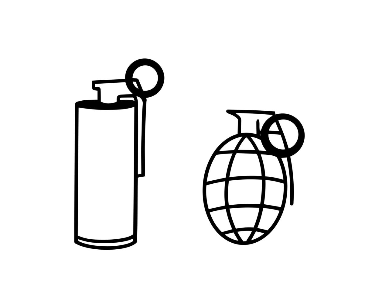 grenade à main, grenade fumigène. munitions militaires. illustration pour l'impression, les arrière-plans, les couvertures, les emballages, les cartes de voeux, les affiches, les autocollants et le design saisonnier. isolé sur fond blanc. vecteur