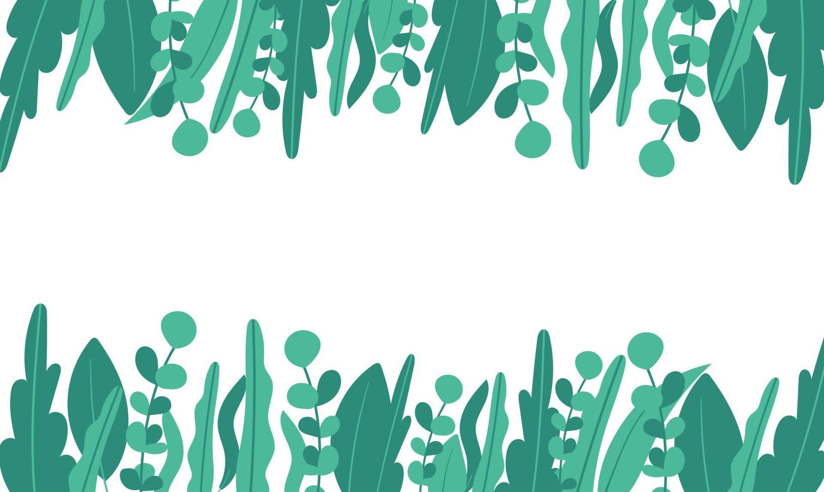 bannière de vecteur minimaliste de plantes. fleurs dessinées à la main, herbe, branches, feuilles sur fond blanc. motif horizontal simple vert. style plat simple. tous les éléments sont isolés et modifiables