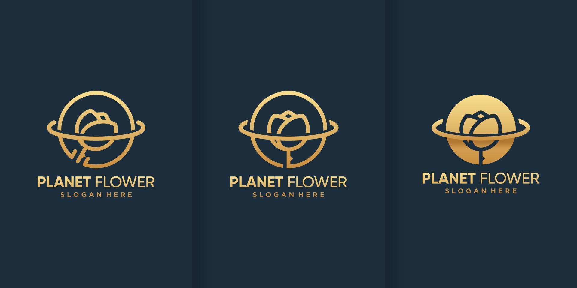 modèle de logo de fleur de planète avec vecteur premium de style doré