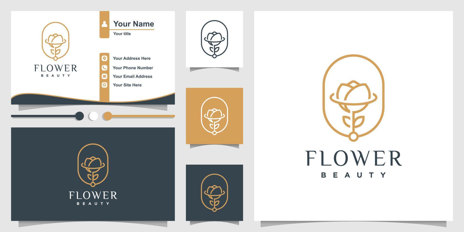 logo de fleur avec style d'art en ligne beauté et conception de carte de visite vecteur premium