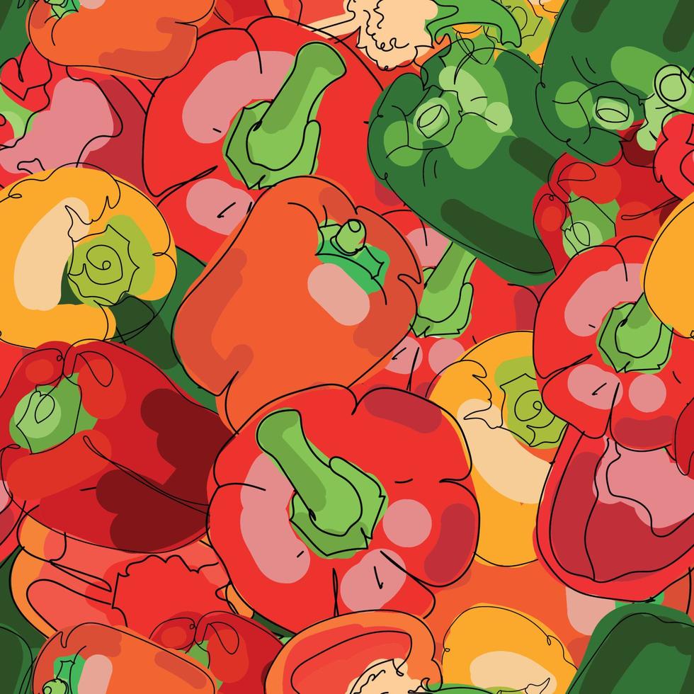 motif harmonieux coloré avec poivrons de légumes biologiques, paprika, gros plan dessiné dans un style doodle, superbe design pour l'impression et d'autres produits.illustration vectorielle vecteur