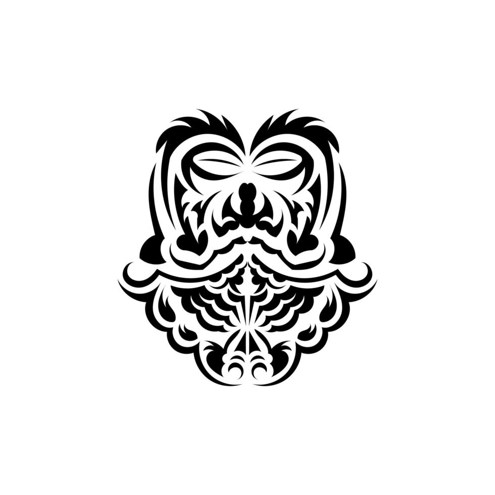 masque maori. illustration tiki des polynésiens et des hawaïens indigènes en noir et blanc. isolé sur fond blanc. croquis de tatouage. vecteur. vecteur