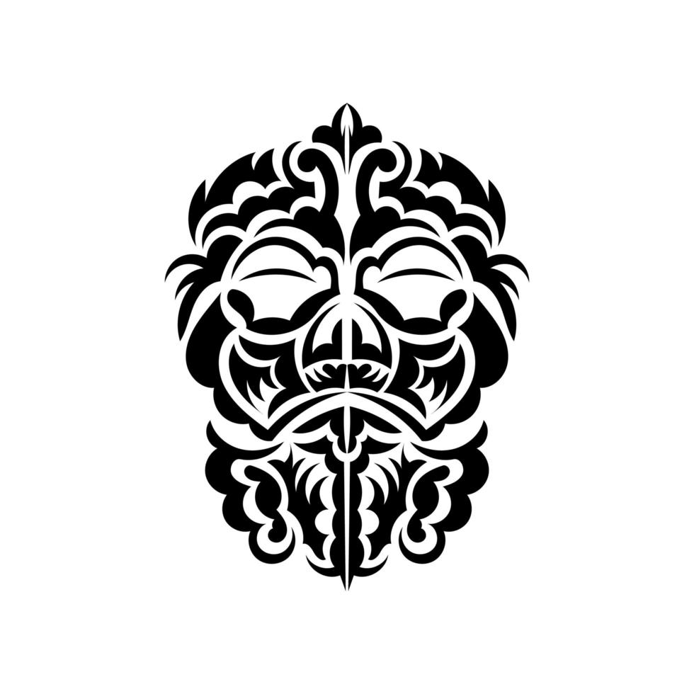 masque tiki noir et blanc. motif de décor traditionnel de polynésie et d'hawaï. isolé sur fond blanc. croquis de tatouage. illustration vectorielle. vecteur