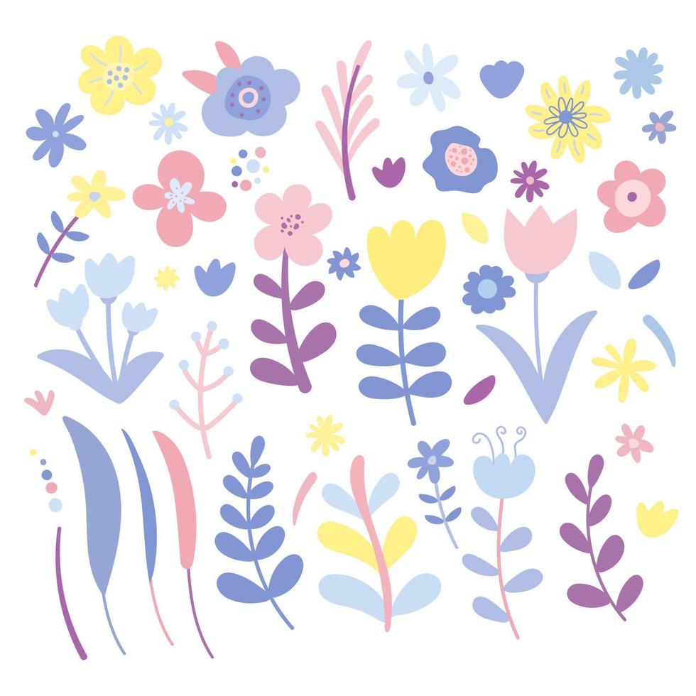 ensemble de fleurs de printemps. style doodle couleurs pastel. vecteur