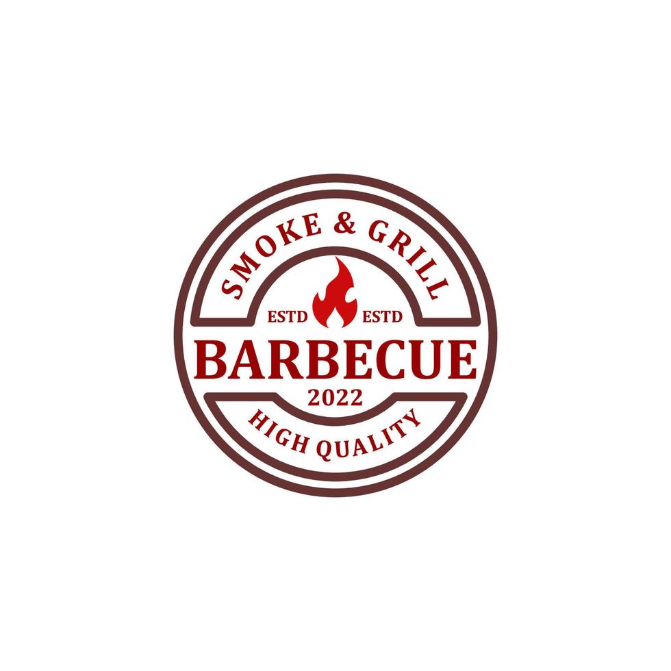 fumée et grillades de barbecue rétro vintage, barbecue, création vectorielle de logo de timbre d'étiquette de barbecue vecteur