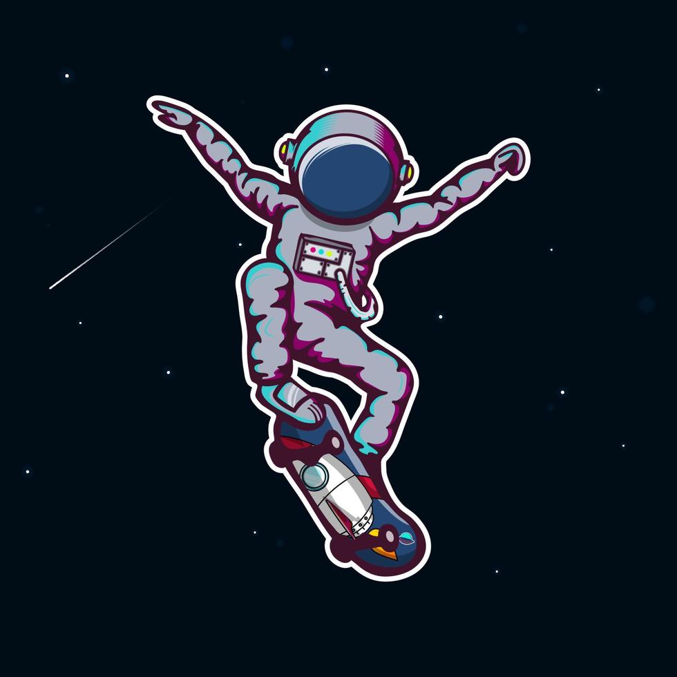 astronaute skateboard sur l'illustration vectorielle de l'espace vecteur