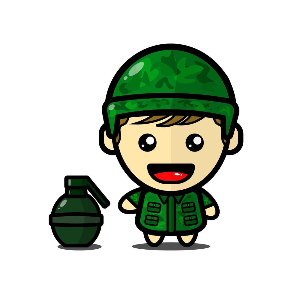 jolie illustration de garçon soldat avec grenade, armée, illustration vectorielle vecteur