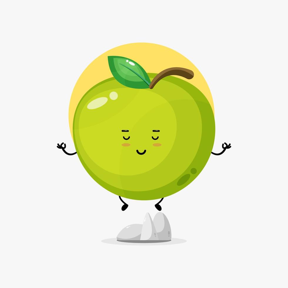 illustration d'un mignon personnage de pomme verte méditant vecteur