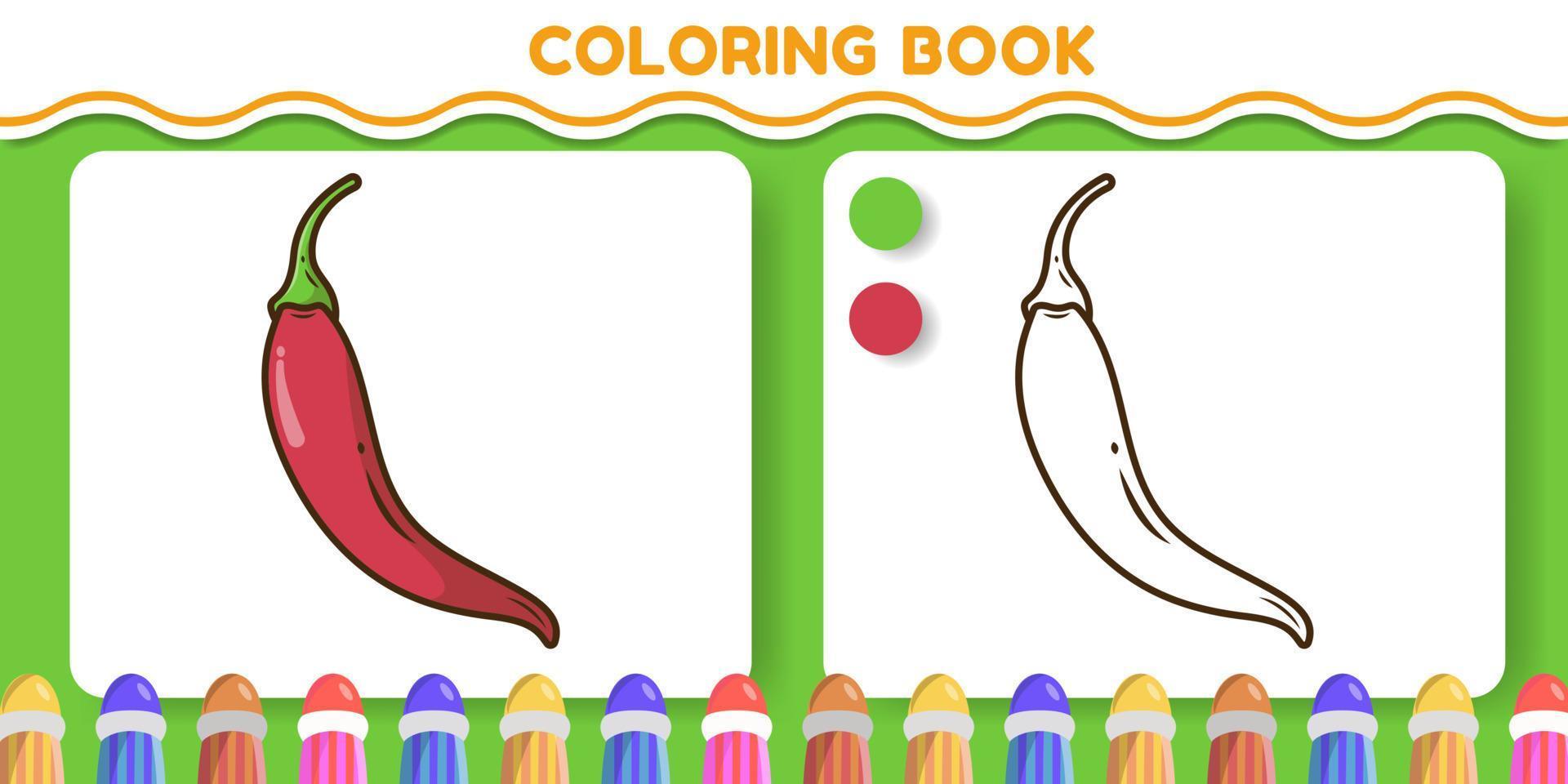 livre de coloriage de doodle de dessin animé dessiné à la main de piment coloré et noir et blanc pour les enfants vecteur