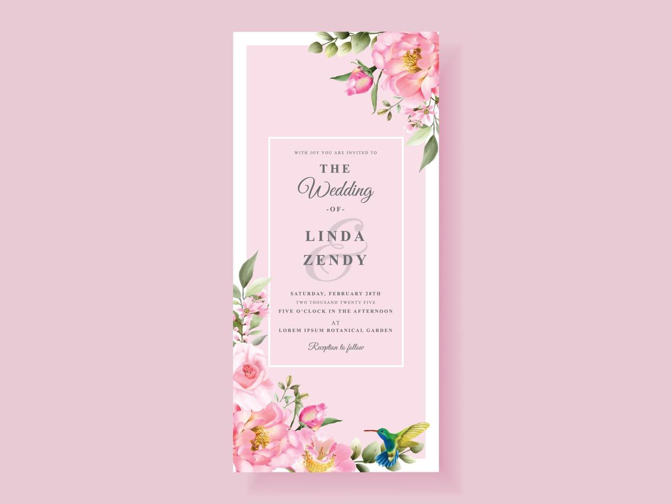 carte d'invitation de mariage fleur rose tendre vecteur