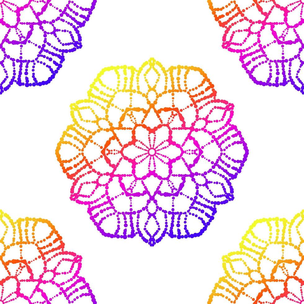 modèle sans couture dégradé fantaisie avec mandala ornemental. fond de fleur de doodle rond abstrait. cercle géométrique floral. vecteur