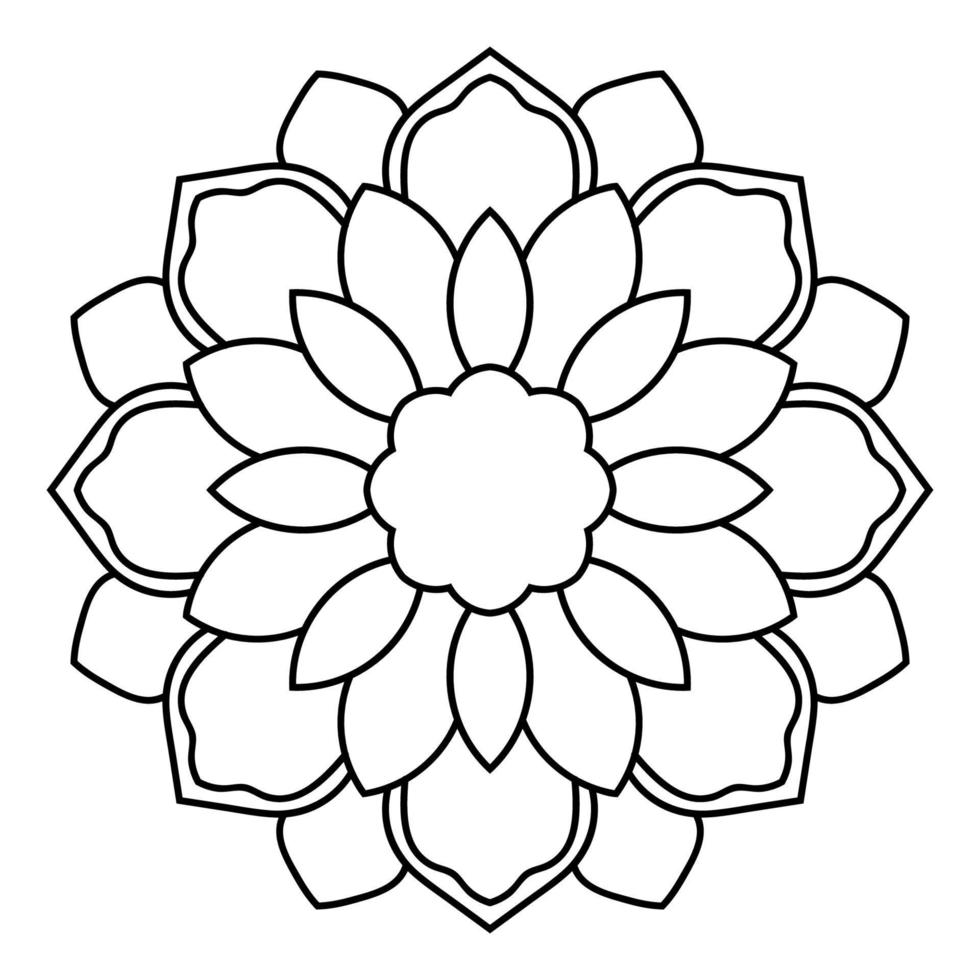 mandala de contour. fleur de doodle rond ornemental isolé sur fond blanc. élément de cercle géométrique. vecteur