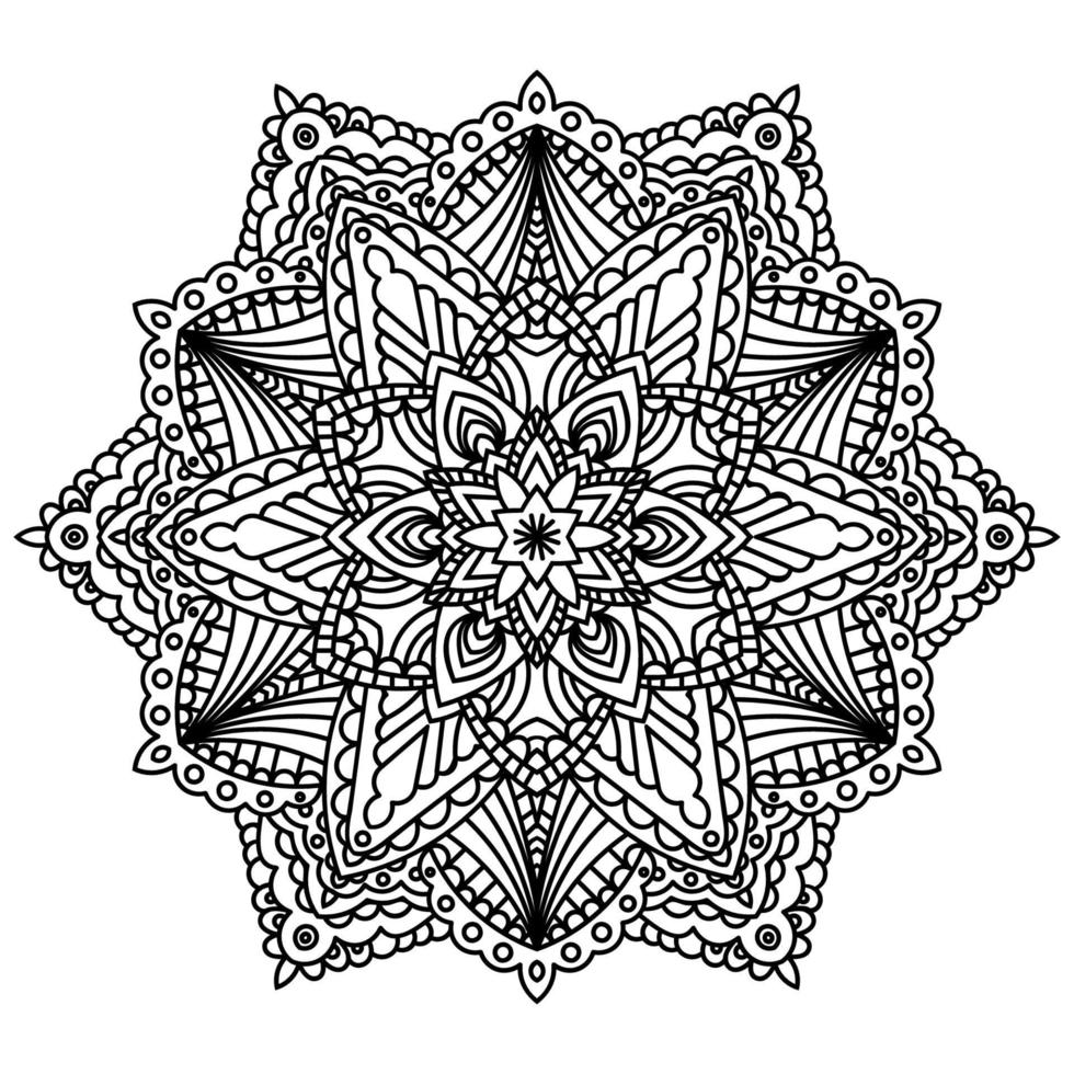 mandala de fleur de contour noir. élément de décoration vintage. fleur de doodle rond ornemental isolé sur fond blanc. élément de cercle géométrique. vecteur
